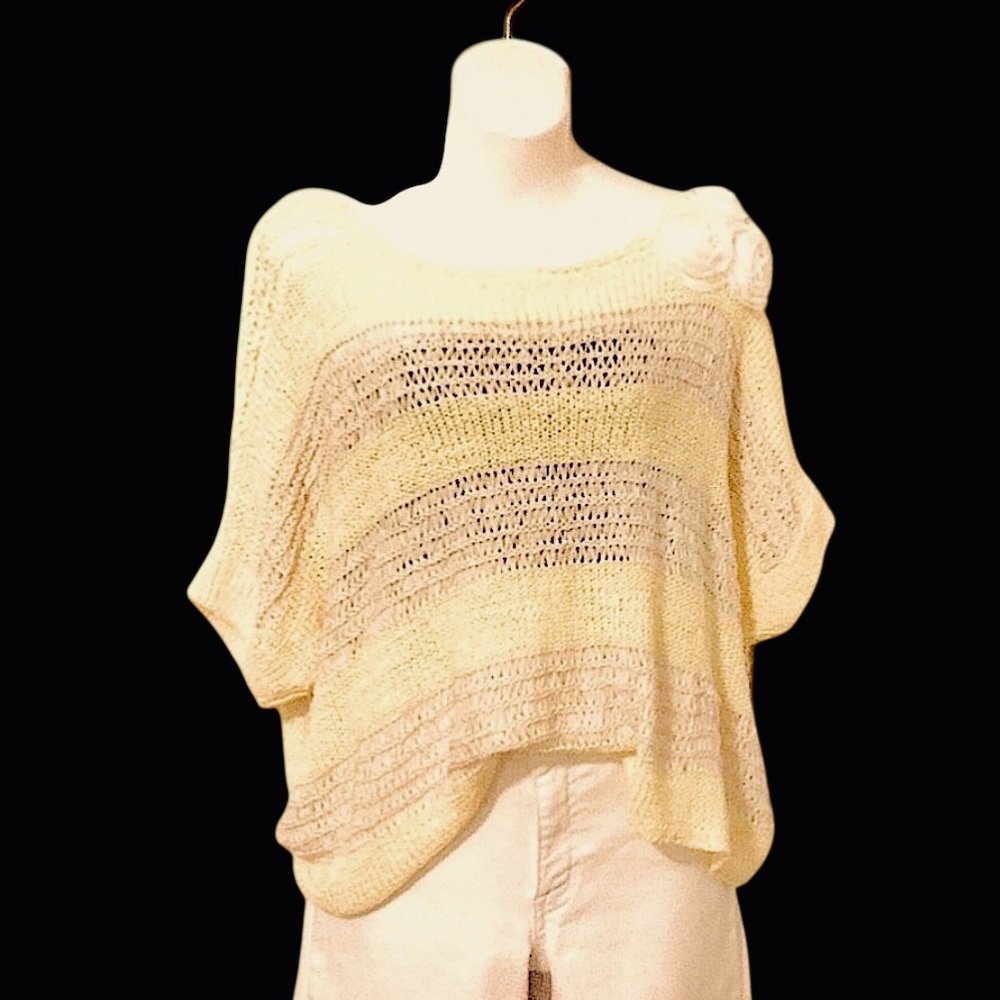 Trendology Butter Yellow Striped Rosette  Oversized Loose Drop-shoulder Sweater